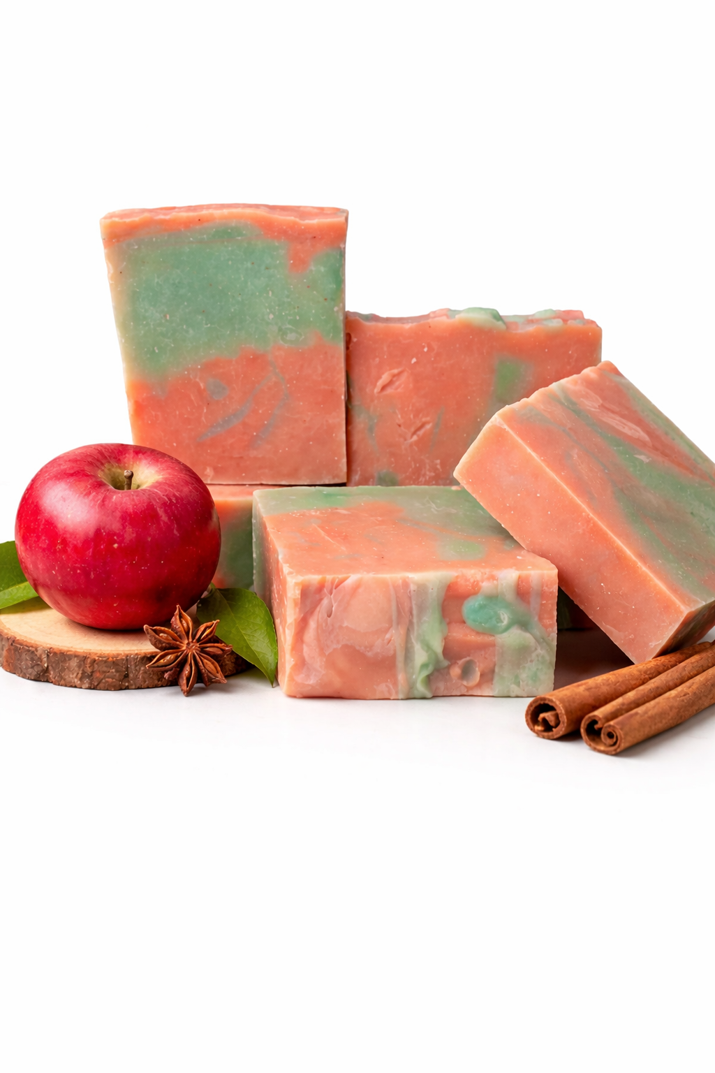 Handgemachte Apfel Zimt Naturseife mit Apfel, Zimtstangen und Sternanis
